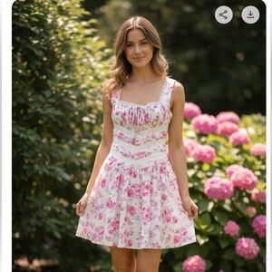 SKY TO MOON. Floral Pink and White Dress SIZE M